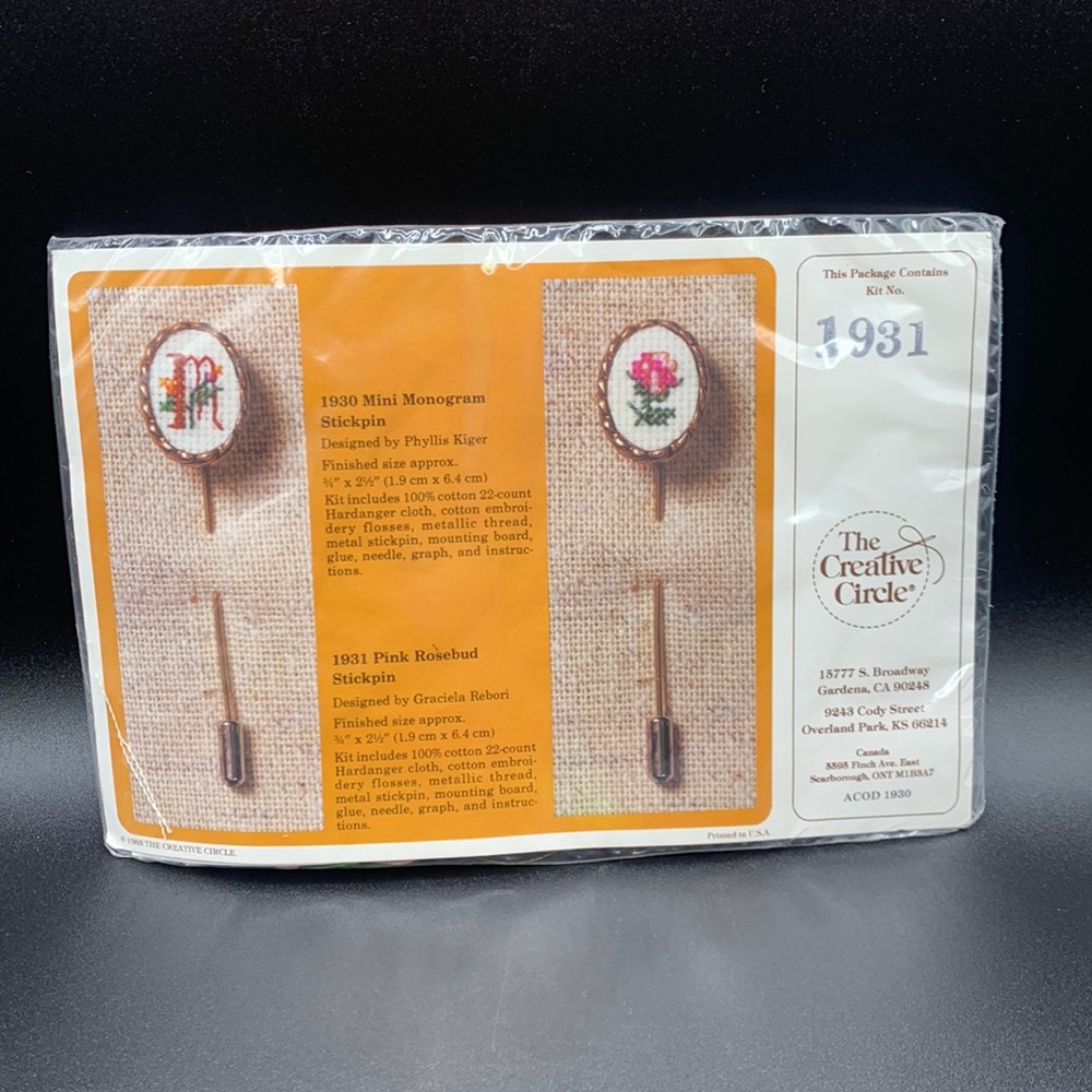 Vintage The Creative Circle Kit No. 1931 Pink Rosebud Stickpin NOS